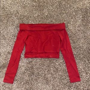 Red off the shoulder long sleeve crop top
